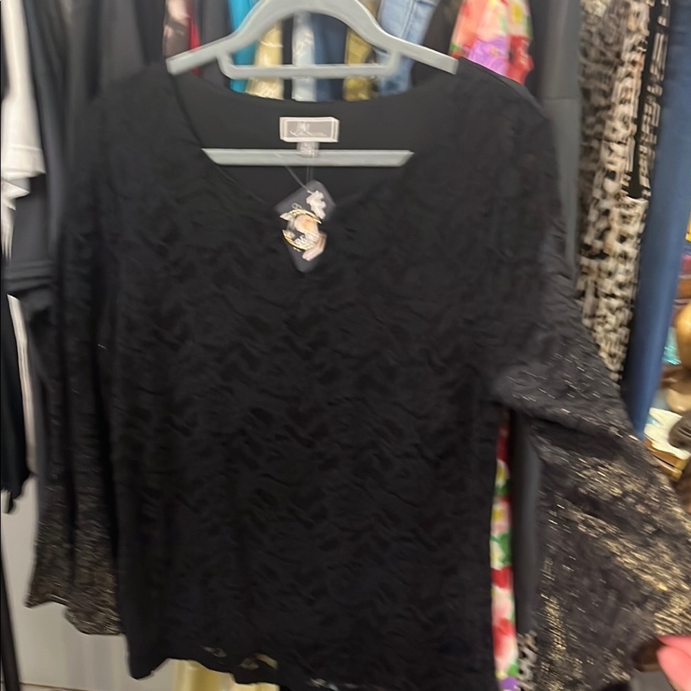 JM Collection Black Blouse with Long Sleeves